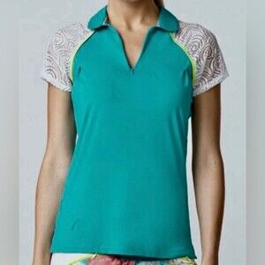 Swingdish Women's Athleisure Sporty Chic Golf Collar Top Lace Detail NWT S